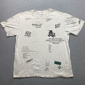 Spykar White T-Shirt Men's Size 2XL Graphic Grunge Double Sided Distressed